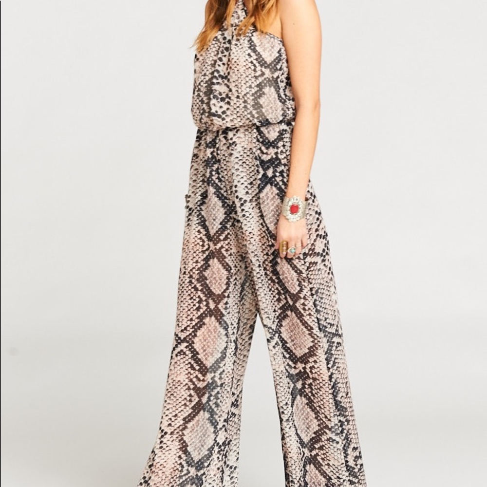 show me your mumu snake skin jumpsuit
